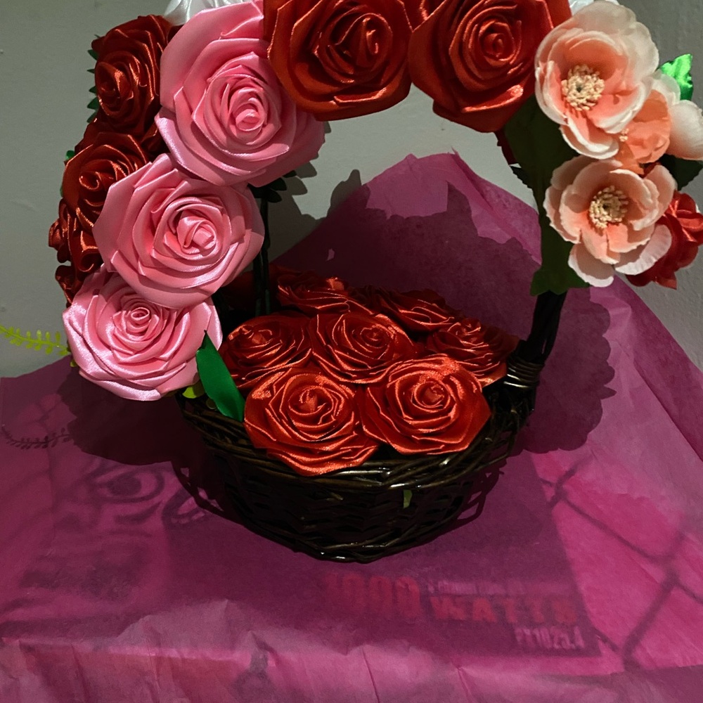 Red and Pink Floral Basket